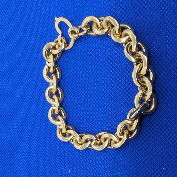 Vtg. 18K Yellow Gold Plated Men Women O Ring Link Chain Bracelet 8.5 Inches - Picture 5 of 8